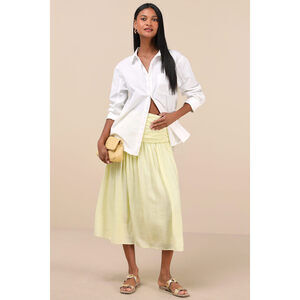 Lulus Kesia Light Yellow Textured A-line Midi Skirt - Size M